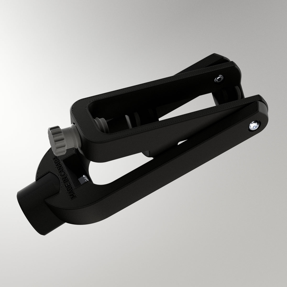 Close-up of the GTX Elite curling head showing the adjustable bumpers and screw mechanism for setting custom turns on the stone.