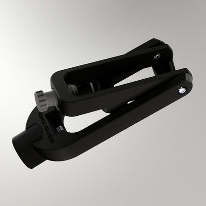 Close-up of the GTX Elite curling head showing the adjustable bumpers and screw mechanism for setting custom turns on the stone.