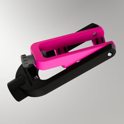 Close-up of the GTX Elite curling head showing the adjustable bumpers and screw mechanism for setting custom turns on the stone.