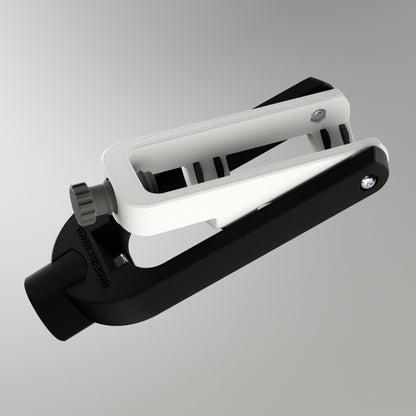 Close-up of the GTX Elite curling head showing the adjustable bumpers and screw mechanism for setting custom turns on the stone.